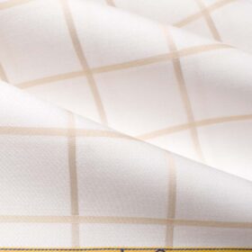 Luthai Men's Supima Cotton Checks  Unstitched Shirting Fabric (White & Beige)