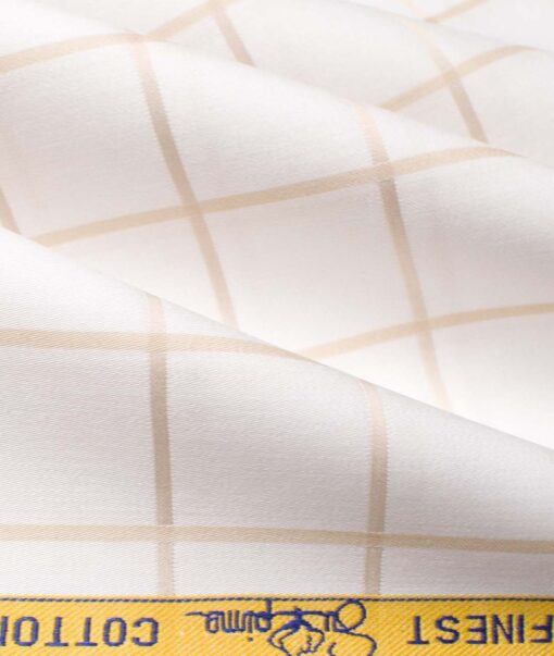 Luthai Men's Supima Cotton Checks  Unstitched Shirting Fabric (White & Beige)