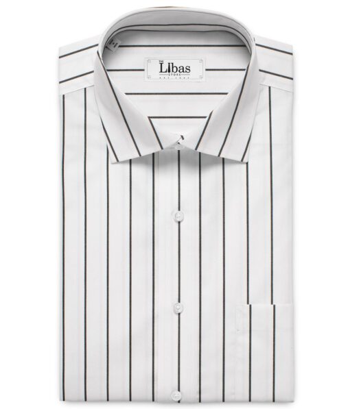 Luthai Men's Supima Cotton Striped  Unstitched Shirting Fabric (White & Black)