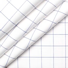 Luthai Men's Supima Cotton Checks  Unstitched Shirting Fabric (White & Blue)