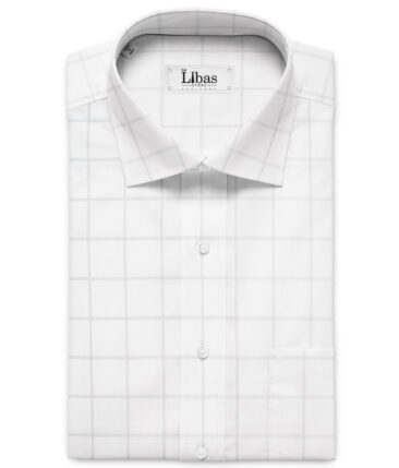 Luthai Men's Supima Cotton Checks  Unstitched Shirting Fabric (White & Grey)