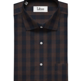 Luthai Men's Supima Cotton 2/100 Checks  Unstitched Shirting Fabric (Brown & Blue)