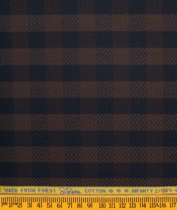 Luthai Men's Supima Cotton 2/100 Checks  Unstitched Shirting Fabric (Brown & Blue)