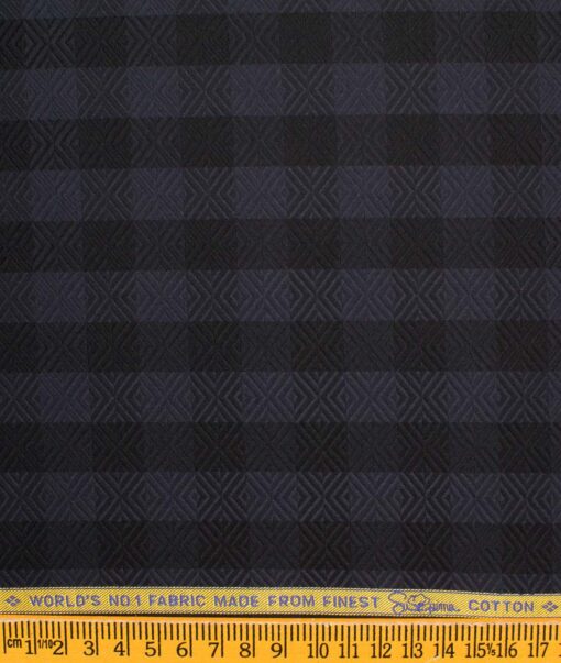 Luthai Men's Supima Cotton Checks  Unstitched Shirting Fabric (Dark Blue & Black)