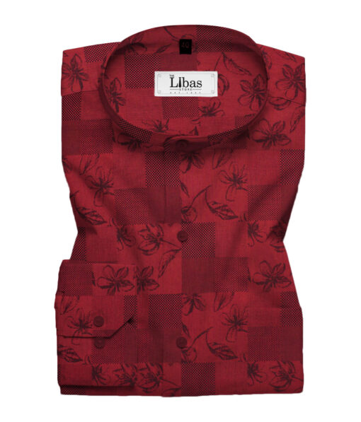 Luthai Men's Supima Cotton Self Design  Unstitched Shirting Fabric (Red)