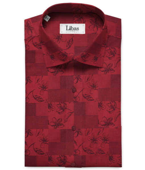 Luthai Men's Supima Cotton Self Design  Unstitched Shirting Fabric (Red)
