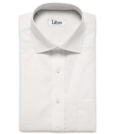 Tessitura Monti Men's Giza Cotton Checks  Unstitched Shirting Fabric (White & Beige)