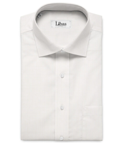 Tessitura Monti Men's Giza Cotton Checks  Unstitched Shirting Fabric (White & Beige)
