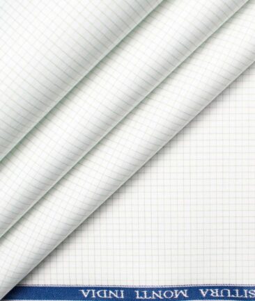 Tessitura Monti Men's Giza Cotton Checks  Unstitched Shirting Fabric (White & Green)