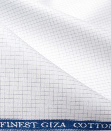 Tessitura Monti Men's Giza Cotton Checks  Unstitched Shirting Fabric (White & Grey)