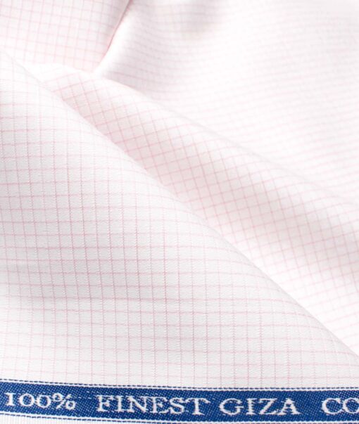 Tessitura Monti Men's Giza Cotton Checks  Unstitched Shirting Fabric (White & Pink)