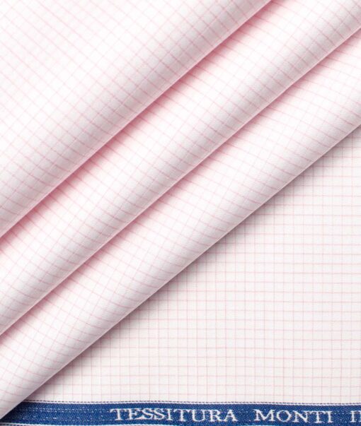 Tessitura Monti Men's Giza Cotton Checks  Unstitched Shirting Fabric (White & Pink)
