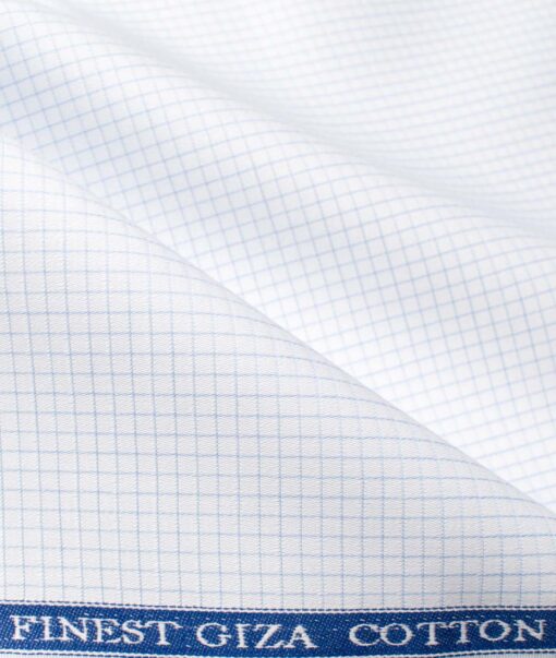 Tessitura Monti Men's Giza Cotton Checks  Unstitched Shirting Fabric (White & Sky Blue)