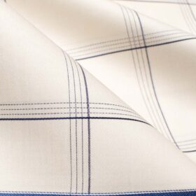 Tessitura Monti Men's Giza Cotton Checks  Unstitched Shirting Fabric (Cream & Blue)