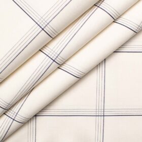 Tessitura Monti Men's Giza Cotton Checks  Unstitched Shirting Fabric (Cream & Blue)