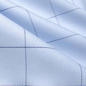Tessitura Monti Men's Giza Cotton Checks  Unstitched Shirting Fabric (Sky Blue)
