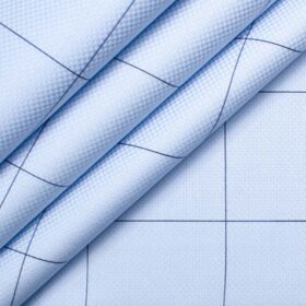 Tessitura Monti Men's Giza Cotton Checks  Unstitched Shirting Fabric (Sky Blue)