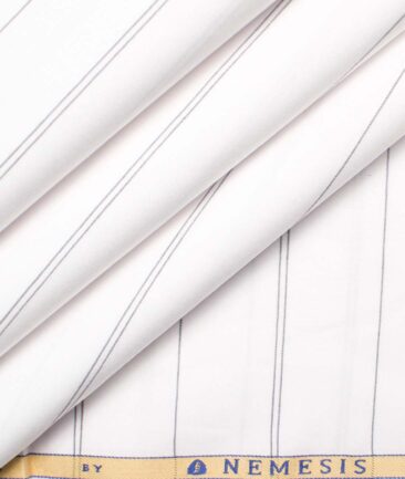 Nemesis Men's Giza Cotton Striped  Unstitched Shirting Fabric (White & Grey)