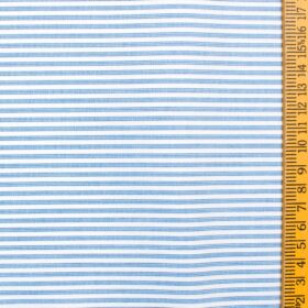 Raymond Men's Premium Cotton Striped  Unstitched Shirting Fabric (White & Sky Blue)