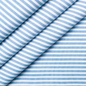 Raymond Men's Premium Cotton Striped  Unstitched Shirting Fabric (White & Sky Blue)
