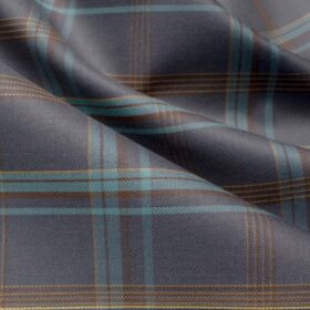 Soktas Men's Giza Cotton Checks  Unstitched Shirting Fabric (Grey & Mint Green)