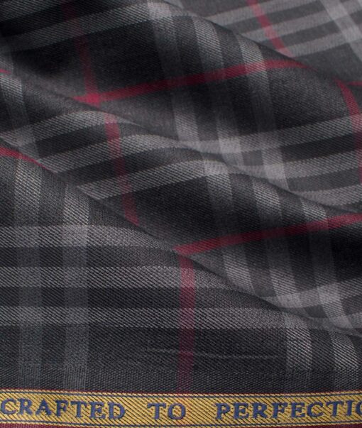 Soktas Men's Giza Cotton Checks  Unstitched Shirting Fabric (Blackish Grey)