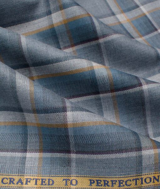 Soktas Men's Giza Cotton Checks  Unstitched Shirting Fabric (Grey & Yellow)