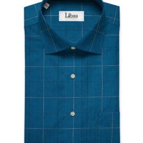 Soktas Men's Giza Cotton Checks  Unstitched Shirting Fabric (Aegean Blue)
