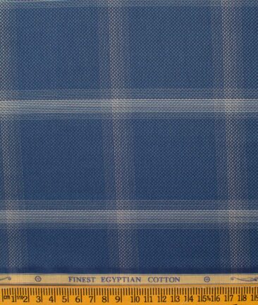 Soktas Men's Giza Cotton Checks  Unstitched Shirting Fabric (Aegean Blue)