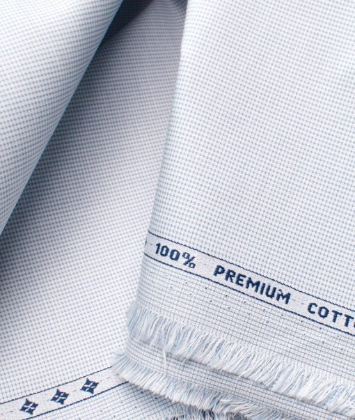 Arvind Men's Premium Cotton Stuctured  Unstitched Shirting Fabric (White & Blue)