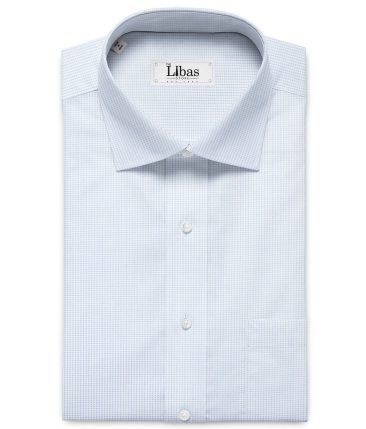 Cadini Men's Premium Cotton Stuctured  Unstitched Shirting Fabric (White & Sky Blue)