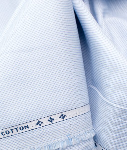 Cadini Men's Premium Cotton Stuctured  Unstitched Shirting Fabric (White & Sky Blue)