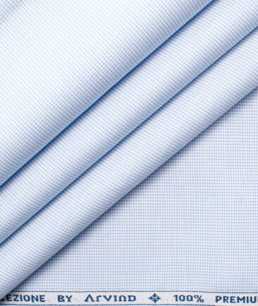 Cadini Men's Premium Cotton Stuctured  Unstitched Shirting Fabric (White & Sky Blue)