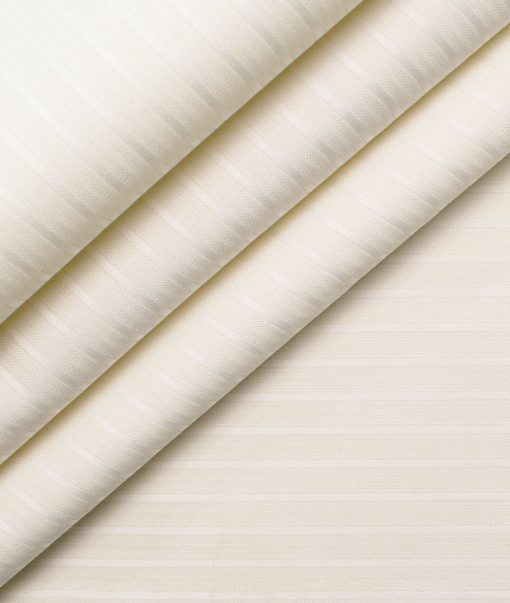 Nemesis Men's Giza Cotton 2/120's Striped  Unstitched Shirting Fabric (Cream)