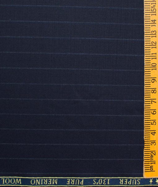 J.Hampstead Men's Wool Striped Super 130's  Unstitched Suiting Fabric (Dark Blue)