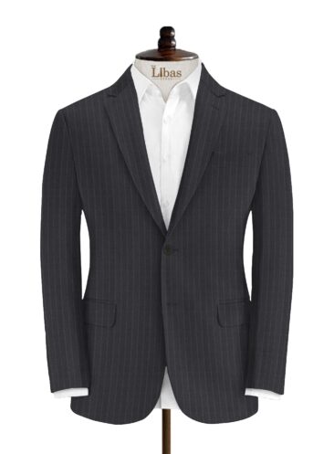 J.Hampstead Men's Wool Striped Super 130's Unstitched Suiting Fabric (Dark Grey)