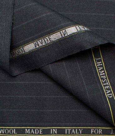 J.Hampstead Men's Wool Striped Super 130's Unstitched Suiting Fabric (Dark Grey)