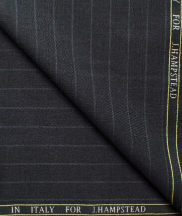 J.Hampstead Men's Wool Striped Super 130's Unstitched Suiting Fabric (Dark Grey)