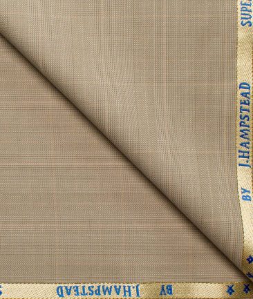 J.Hampstead Men's Wool Checks Super 100's  Unstitched Suiting Fabric (Beige)