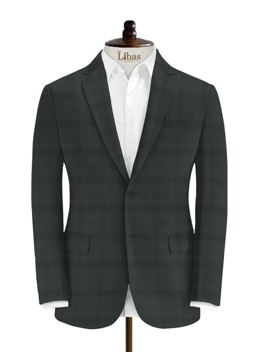 J.Hampstead Men's Wool Checks Super 100's  Unstitched Suiting Fabric (Dark Green)