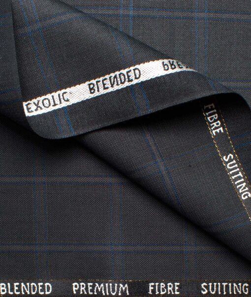 J.Hampstead Men's Wool Checks Super 100's Unstitched Suiting Fabric (Dark Grey)
