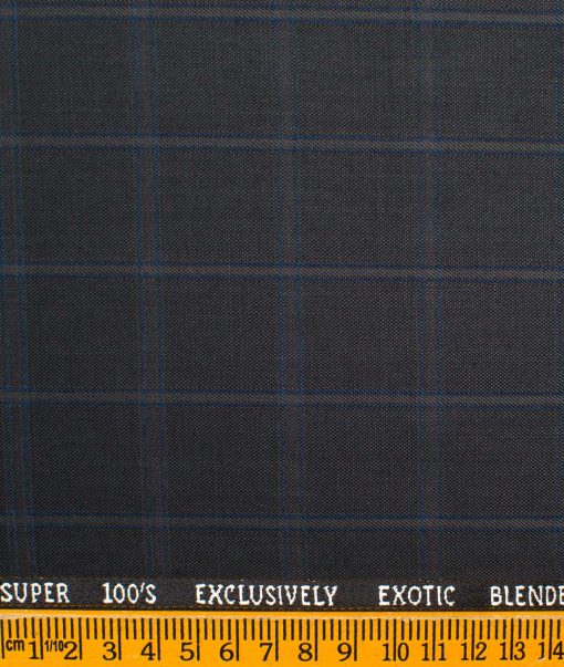 J.Hampstead Men's Wool Checks Super 100's Unstitched Suiting Fabric (Dark Grey)