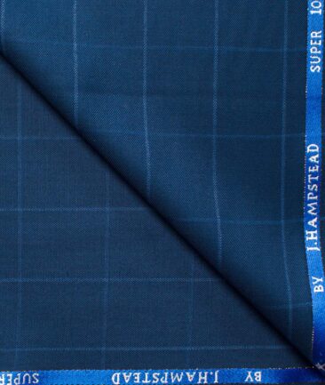 J.Hampstead Men's Wool Checks Super 100's  Unstitched Suiting Fabric (Dark Royal Blue)