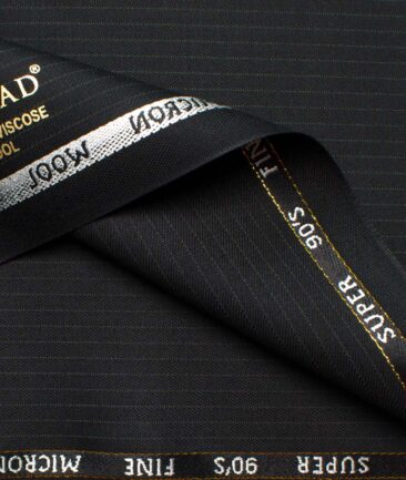 J.Hampstead Men's Wool Striped Super 90's Unstitched Suiting Fabric (Black)