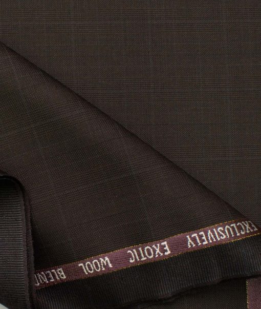 J.Hampstead Men's Wool Checks Super 100's 1.30 Meter Unstitched Trouser Fabric (Dark Brown)