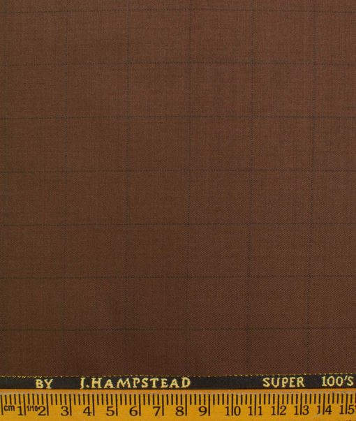 J.Hampstead Men's Wool Checks Super 100's 1.30 Meter Unstitched Trouser Fabric (Copper)