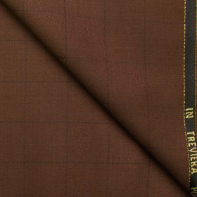 J.Hampstead Men's Wool Checks Super 100's 1.30 Meter Unstitched Trouser Fabric (Copper)