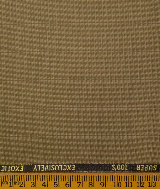 J.Hampstead Men's Wool Checks Super 100's 1.30 Meter Unstitched Trouser Fabric (Light Brown)