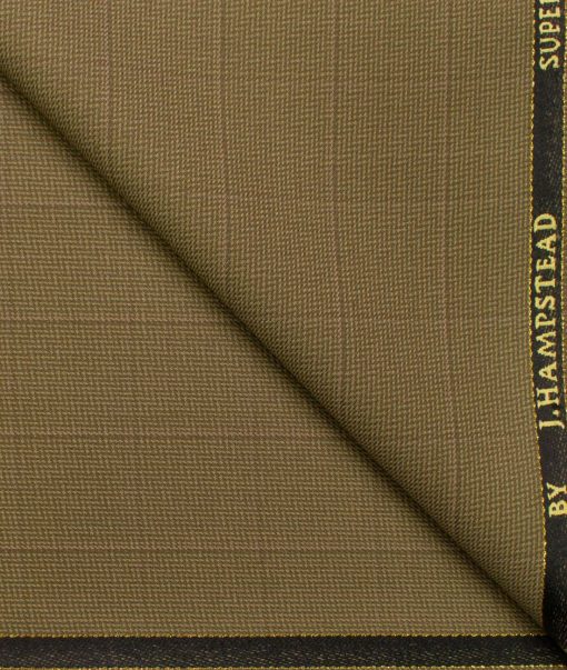J.Hampstead Men's Wool Checks Super 100's 1.30 Meter Unstitched Trouser Fabric (Light Brown)