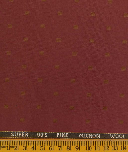 J.Hampstead Men's Wool Self Design Super 90's 1.30 Meter Unstitched Trouser Fabric (Red)